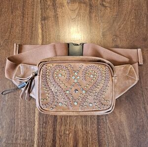 Montana West Brown Belt Bag with Studding and Stitching Western Purse